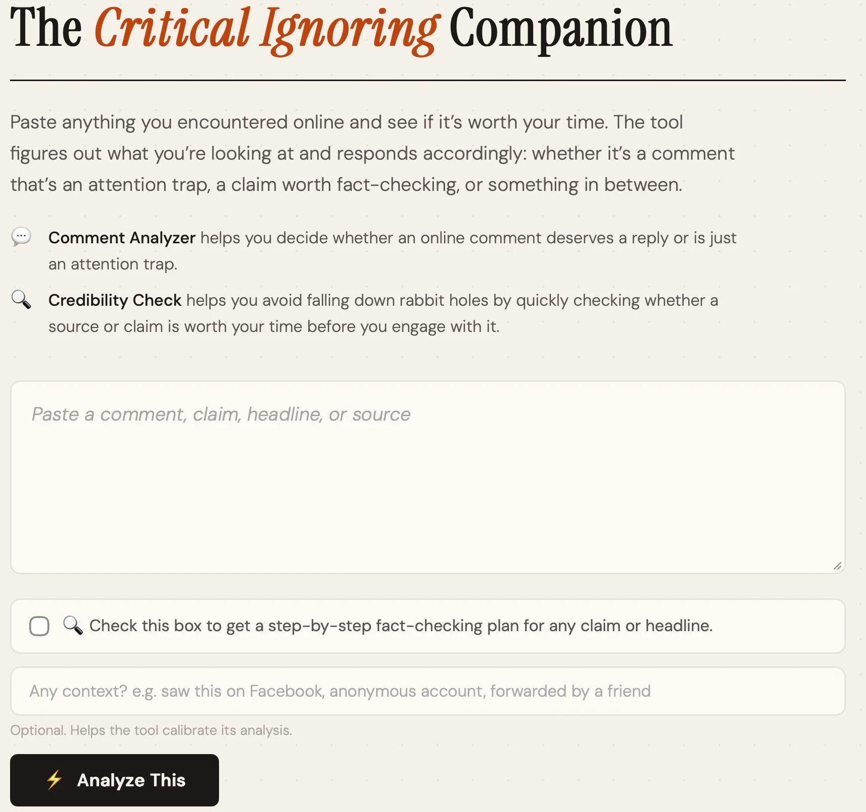 Critical Ignoring Companion tool screenshot